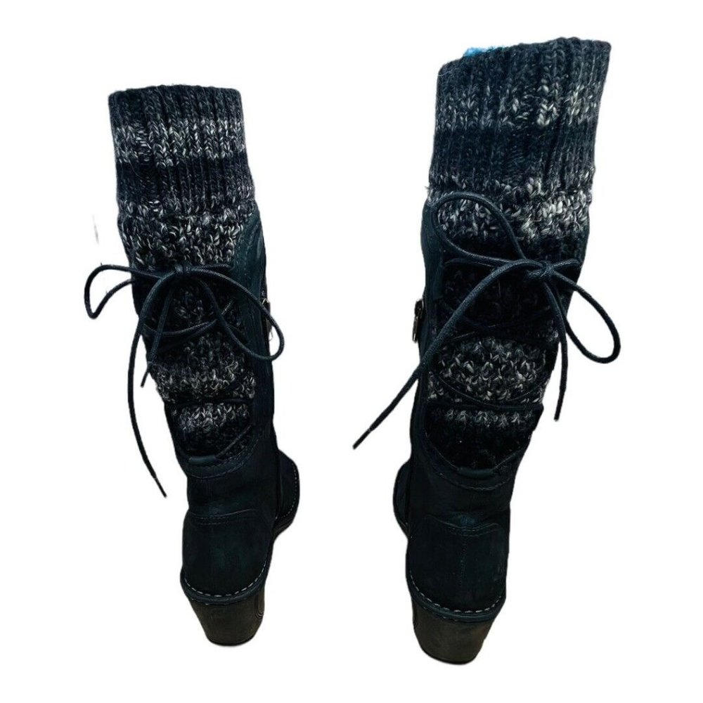 UGG Australia Skylar Wedge Boots Black Leather & Knit Lace/Zip Up Sz 9 2.5" Heel - Picture 2 of 10